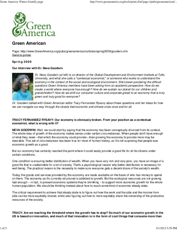 (PDF) Our Interview with Dr. Neva Goodwin (Spring 2009)
