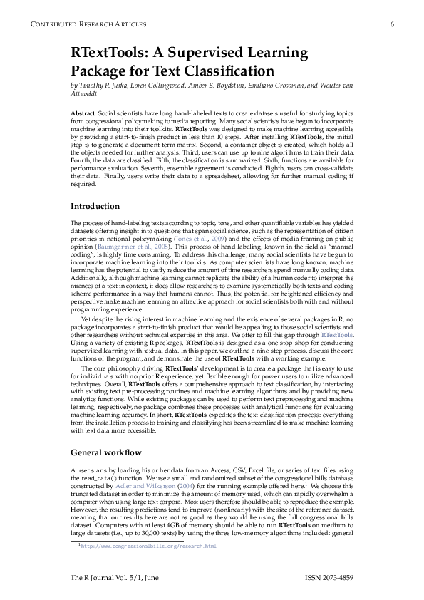 (PDF) RTextTools: A Supervised Learning Package for Text Classification