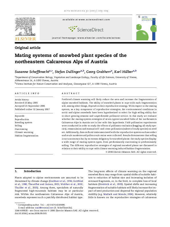 (PDF) Mating systems of snowbed plant species of the northeastern ...