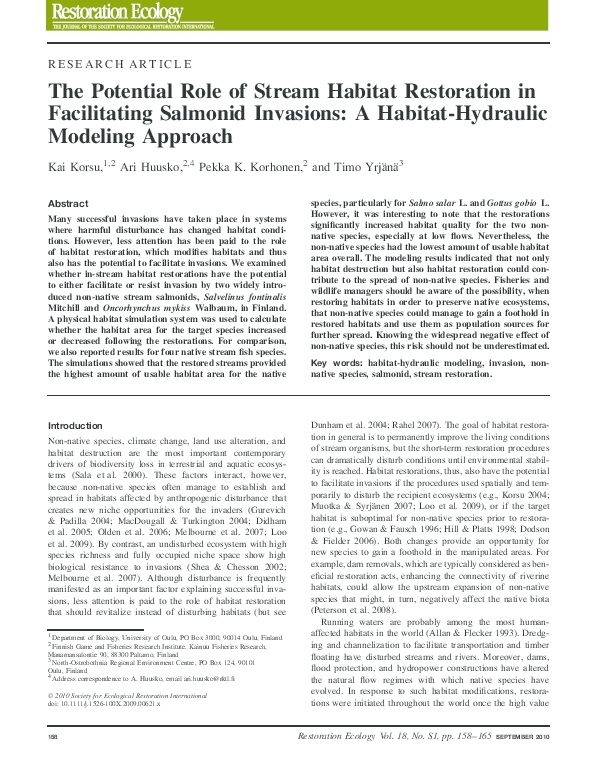 (PDF) The Potential Role of Stream Habitat Restoration in Facilitating ...