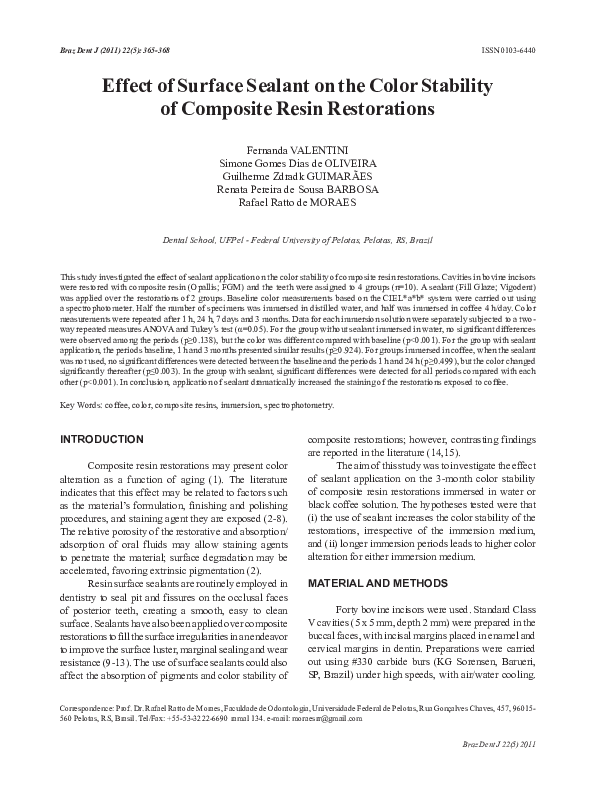 (PDF) Effect of surface sealant on the color stability of composite ...