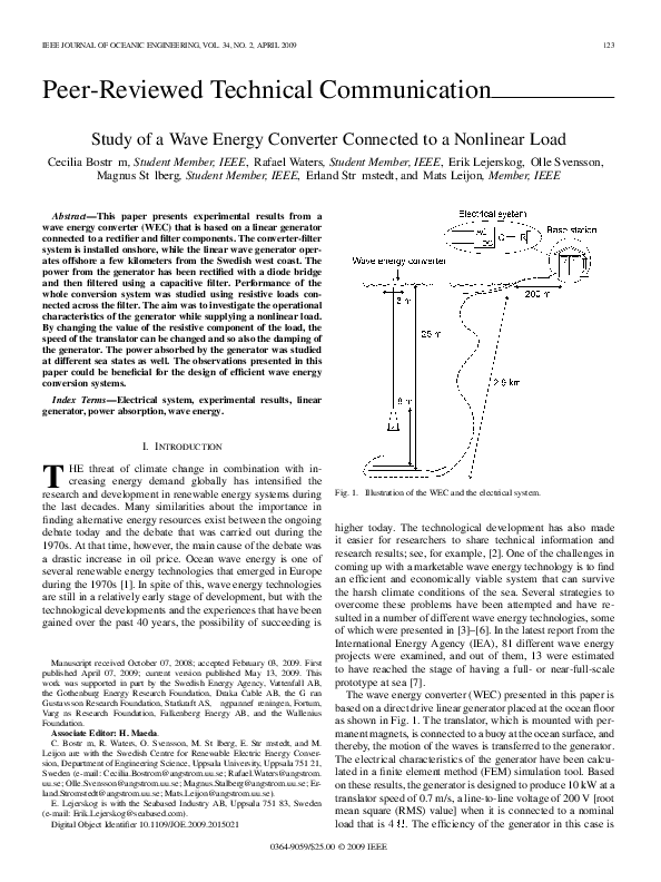 (PDF) Study of a Wave Energy Converter Connected to a Nonlinear Load