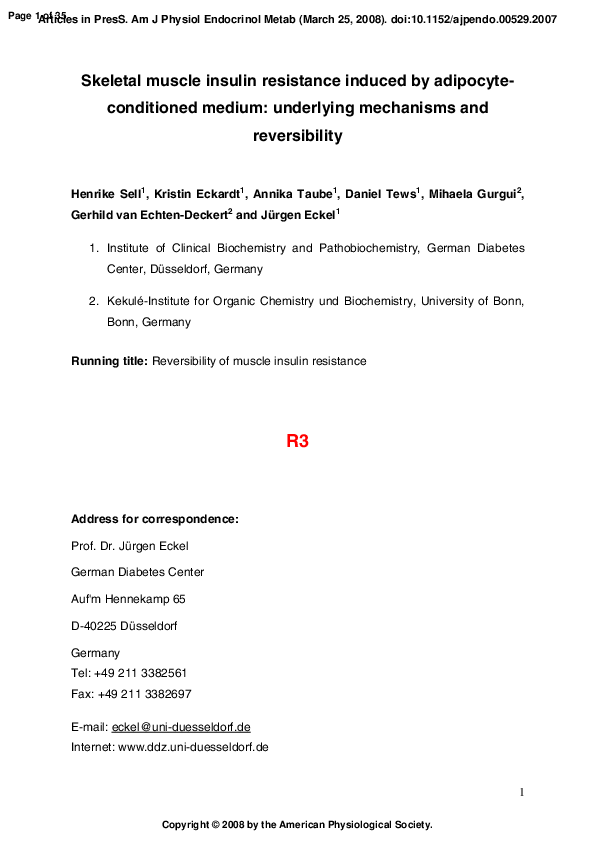 (PDF) Skeletal muscle insulin resistance induced by adipocyte ...