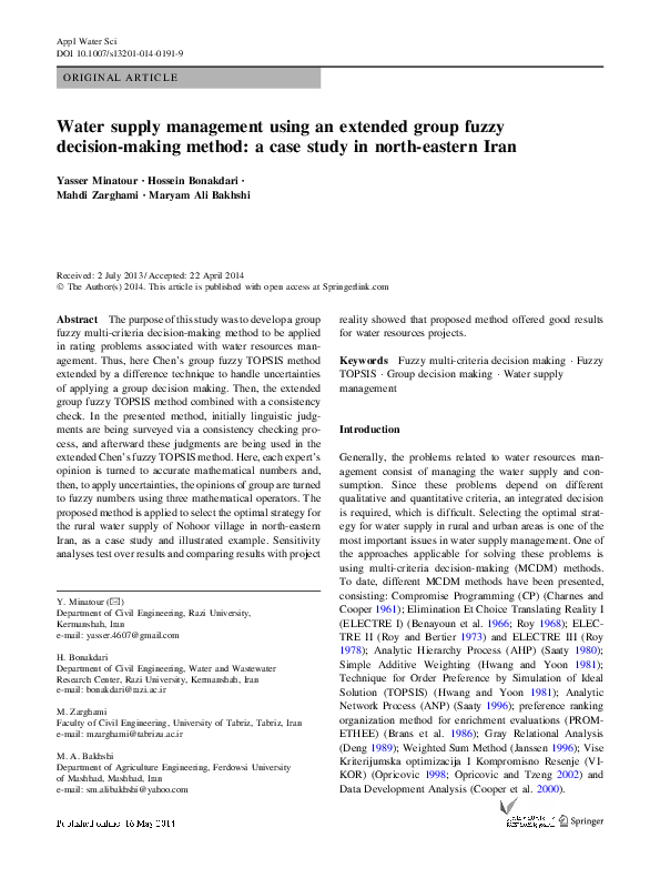 (PDF) Water supply management using an extended group fuzzy decision ...