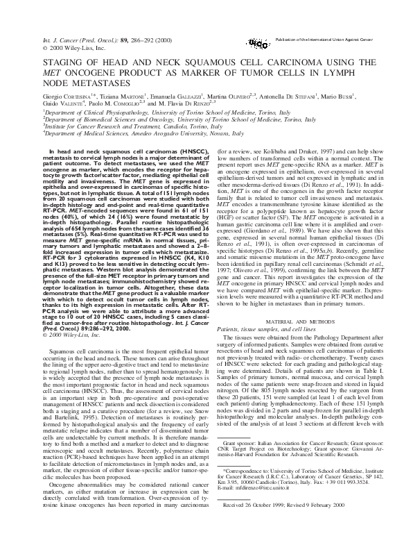 (PDF) Staging of head and neck squamous cell carcinoma using theMET ...