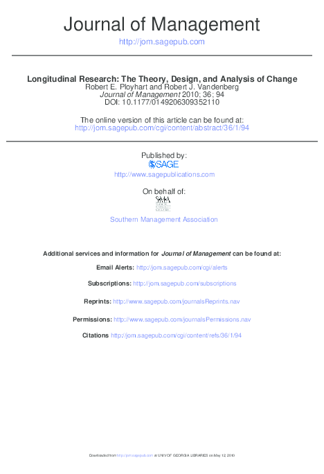 (PDF) Longitudinal Research: The Theory, Design, and Analysis of Change