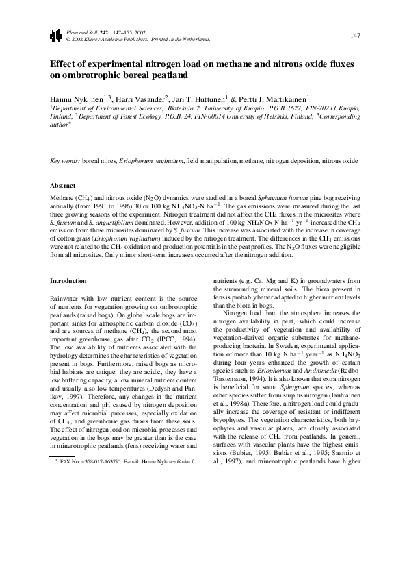 (PDF) Effect of experimental nitrogen load on methane and nitrous oxide ...
