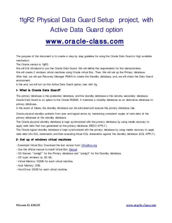 (PDF) 1gR2 Physical Data Guard Setup project, with Active Data Guard option