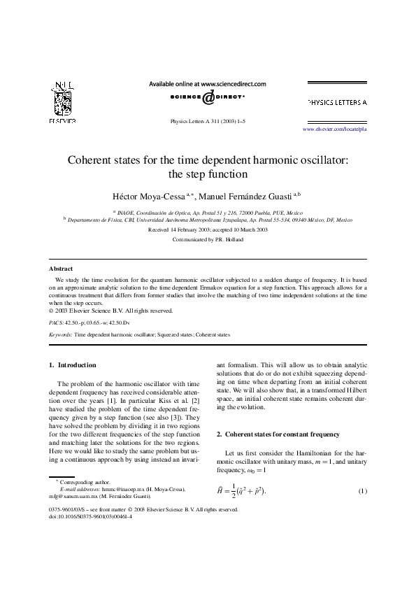 (PDF) Coherent states for the time dependent harmonic oscillator: the ...