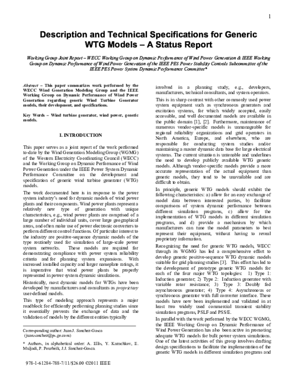 (PDF) Description and technical specifications for generic WTG models ...