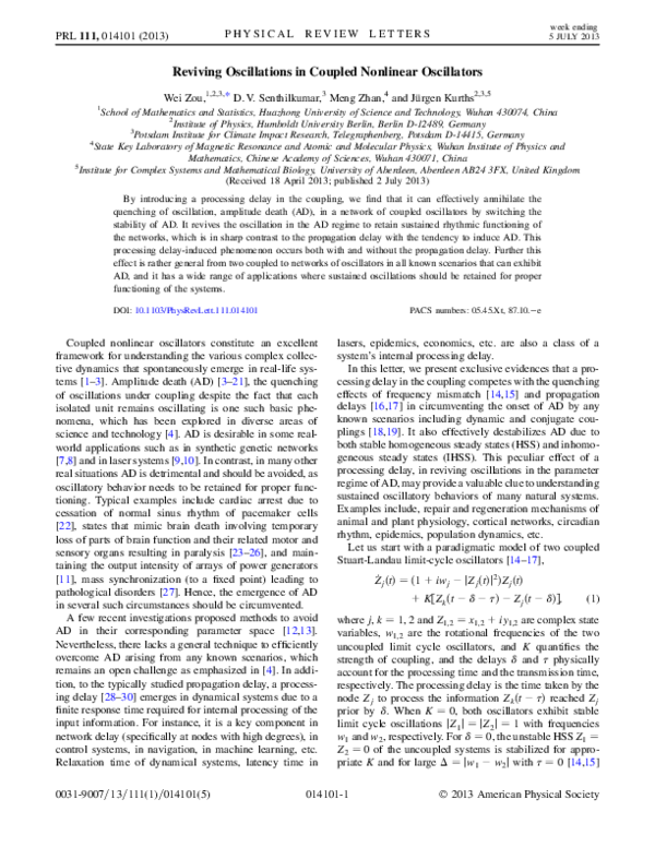 (PDF) Reviving Oscillations in Coupled Nonlinear Oscillators
