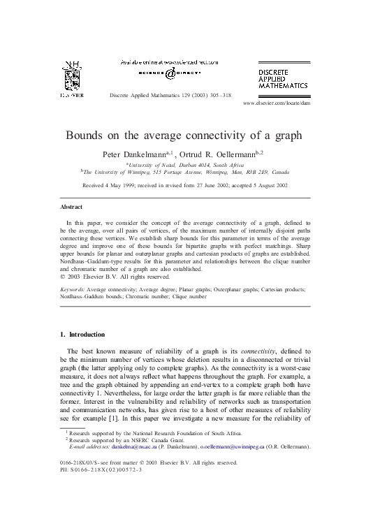 (PDF) Bounds on the average connectivity of a graph