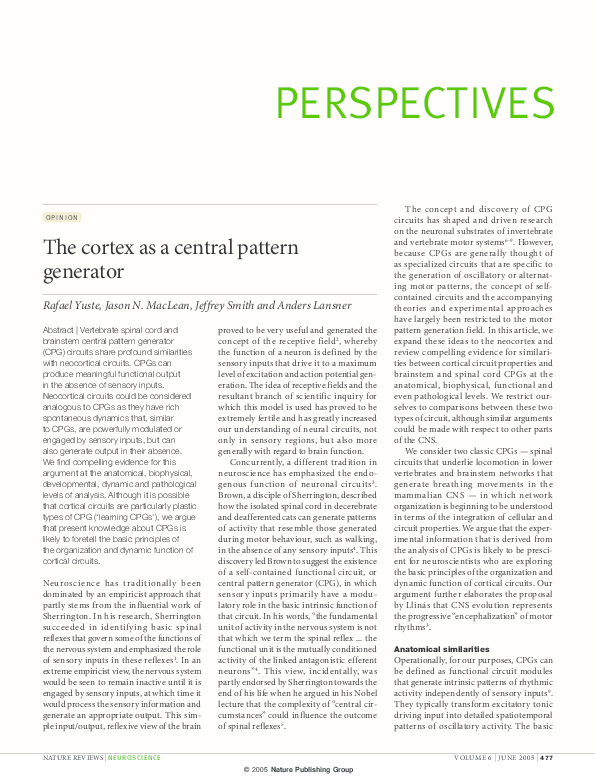 (PDF) Opinion: The cortex as a central pattern generator
