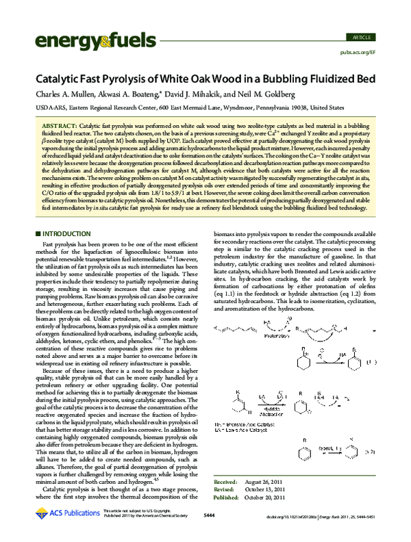 (PDF) Catalytic Fast Pyrolysis of White Oak Wood in a Bubbling ...