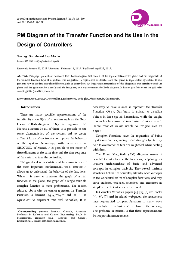 (PDF) PM diagram of the transfer function and its use in the design of ...