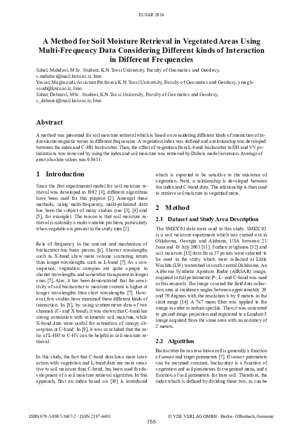 (PDF) A Method for Soil Moisture Retrieval in Vegetated Areas Using ...