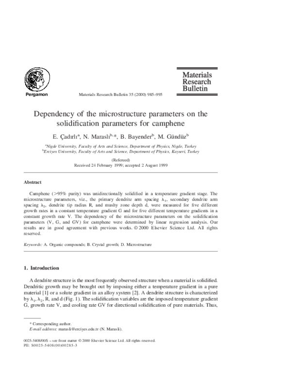 (PDF) Dependency of the microstructure parameters on the solidification ...