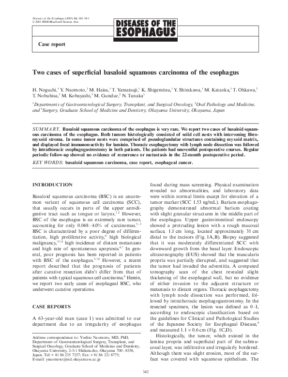 (PDF) Two cases of superficial basaloid squamous carcinoma of the esophagus