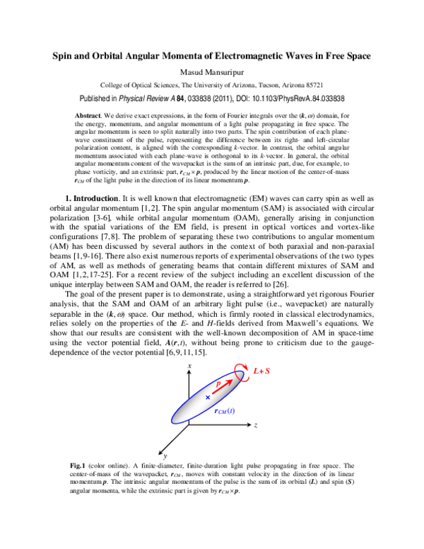 (PDF) Spin and orbital angular momenta of electromagnetic waves in free ...