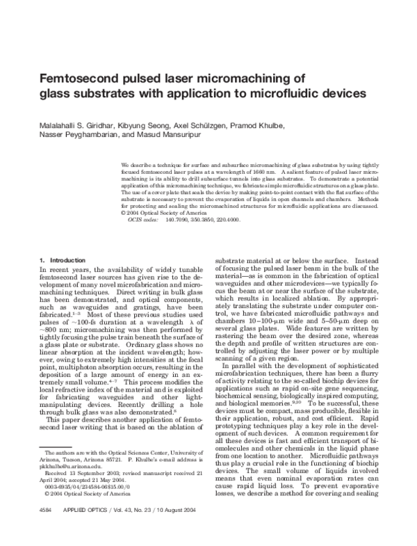 (PDF) Femtosecond Pulsed Laser Micromachining of Glass Substrates with ...