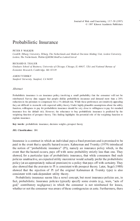 (PDF) Probabilistic insurance