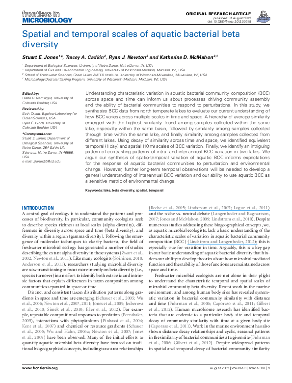 (PDF) Spatial and temporal scales of aquatic bacterial beta diversity
