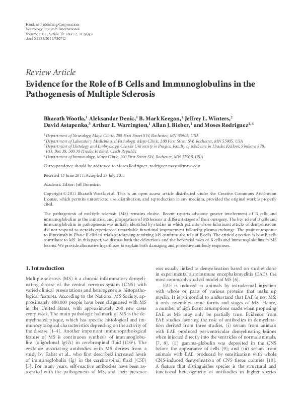 (PDF) Evidence for the Role of B Cells and Immunoglobulins in the ...