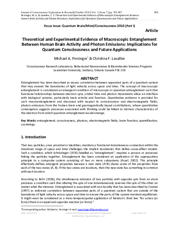 (PDF) Theoretical and Experimental Evidence of Macroscopic Entanglement ...