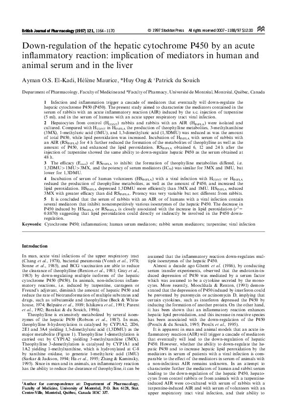 (PDF) Down-regulation of the hepatic cytochrome P450 by an acute ...