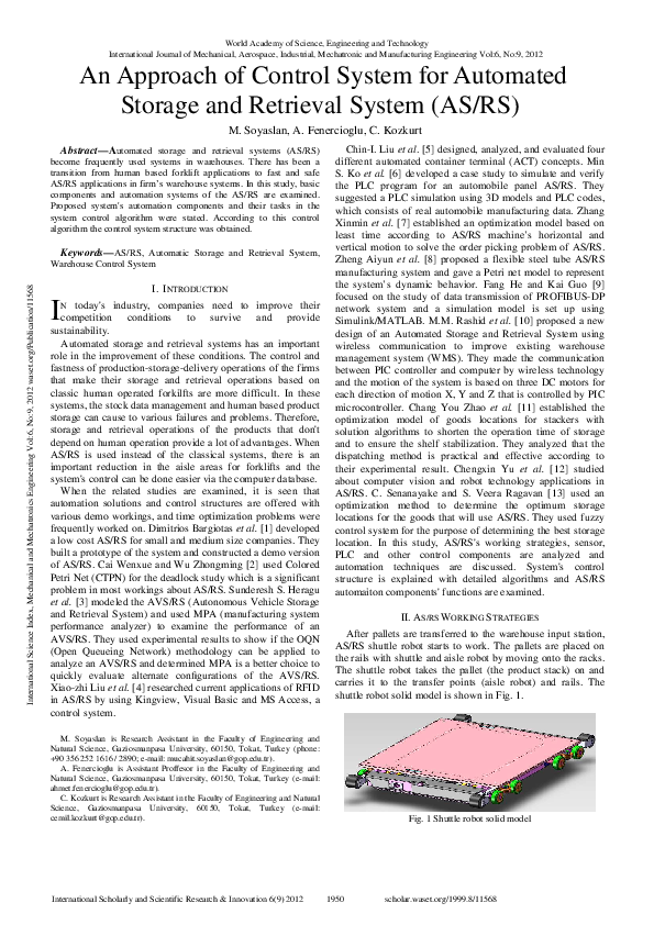 (PDF) An Approach of Control System for Automated Storage and Retrieval ...