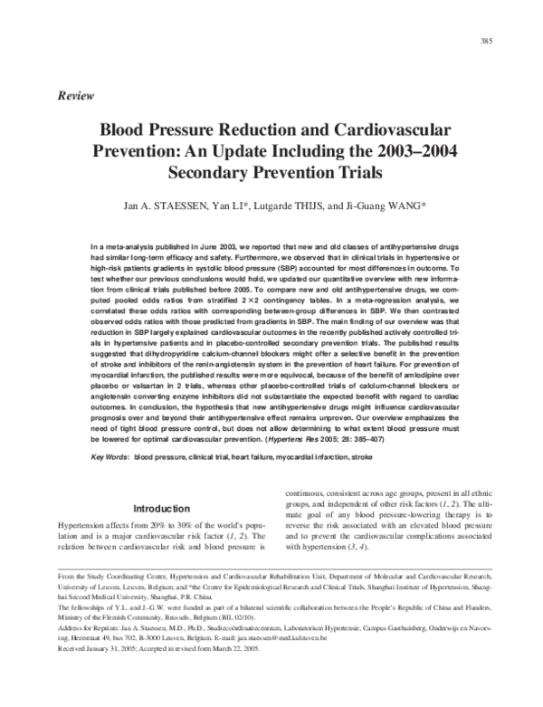 (PDF) Blood Pressure Reduction and Cardiovascular Prevention: An Update ...