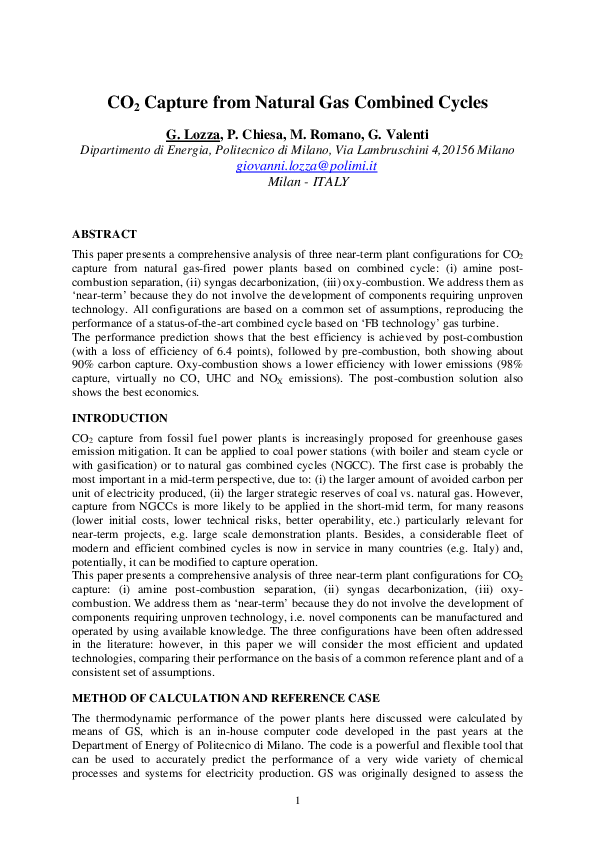 (PDF) CO2 Capture from Natural Gas Combined Cycles