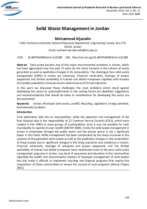 SOLID WASTE MANAGEMENT IN JORDAN visual data 3