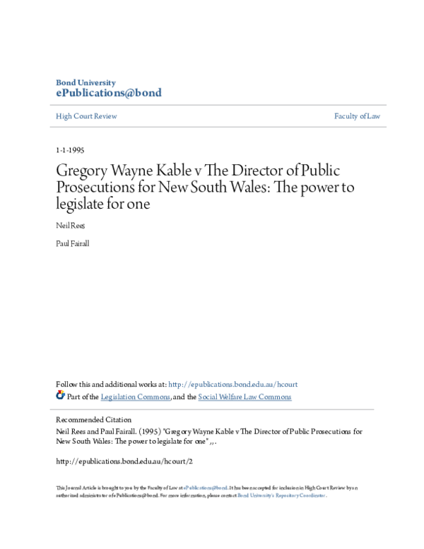 (PDF) Gregory Wayne Kable v The Director of Public Prosecutions for New ...