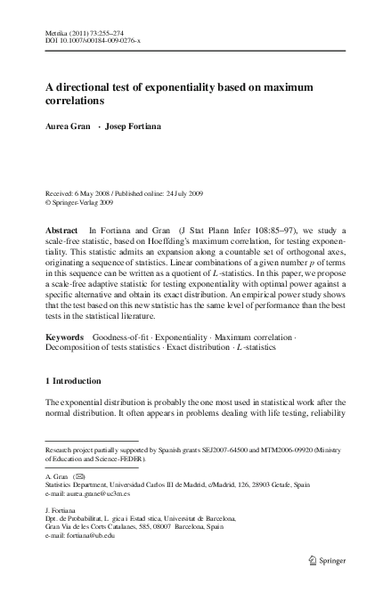 (PDF) A directional test of exponentiality based on maximum correlations