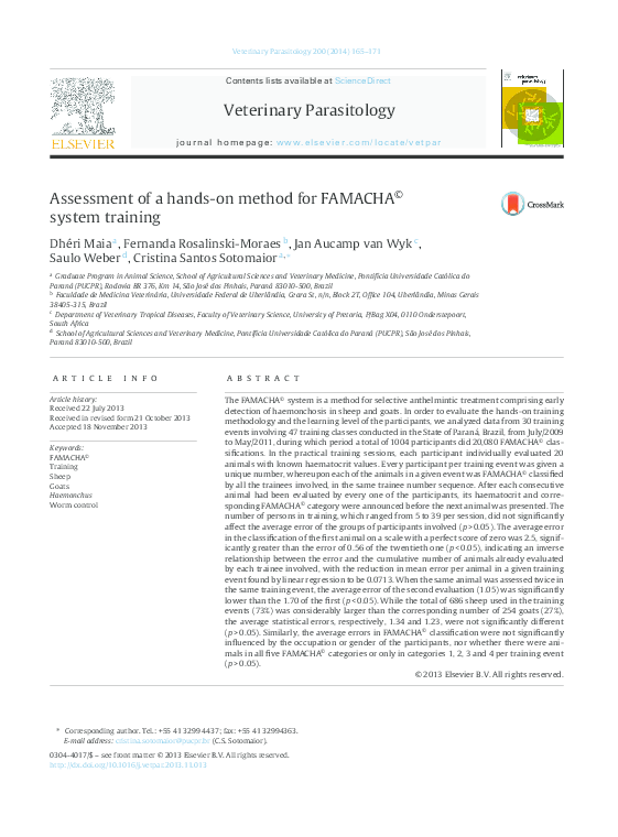 (PDF) Assessment of a hands-on method for FAMACHA© system training