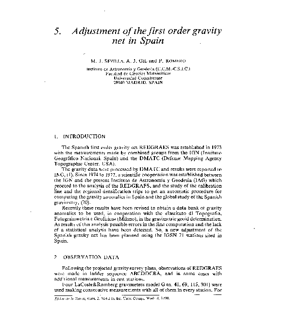 (PDF) Adjustment of the First Order Gravity Net in Spain