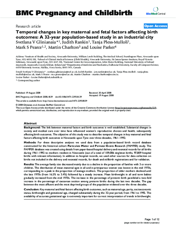 (PDF) Temporal changes in key maternal and fetal factors affecting ...
