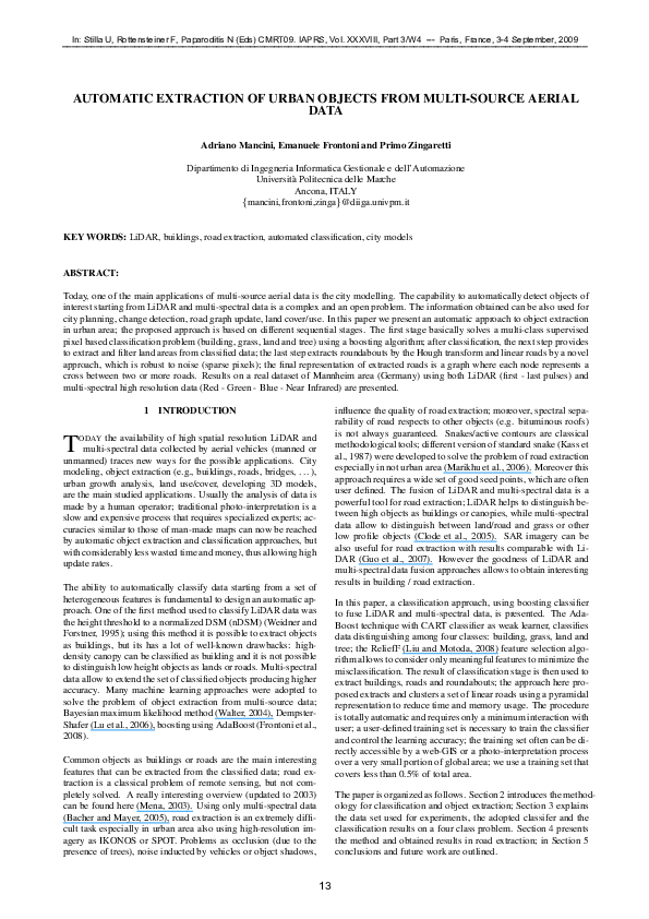 (PDF) Automatic extraction of urban objects from multi-source aerial data