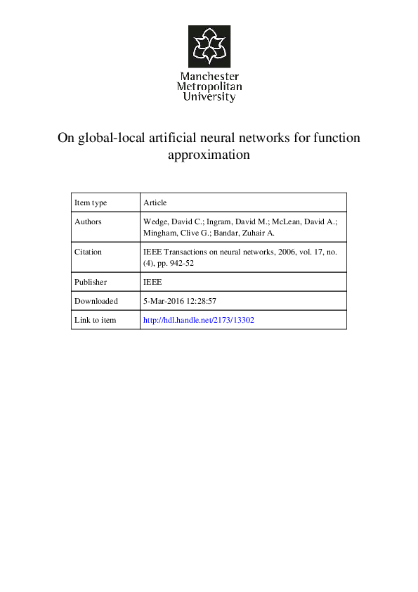 (PDF) On Global–Local Artificial Neural Networks for Function Approximation