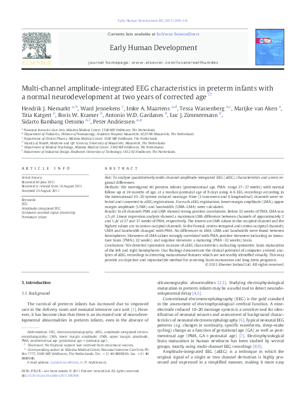 (PDF) Multichannel amplitudeintegrated EEG characteristics in preterm infants with a normal