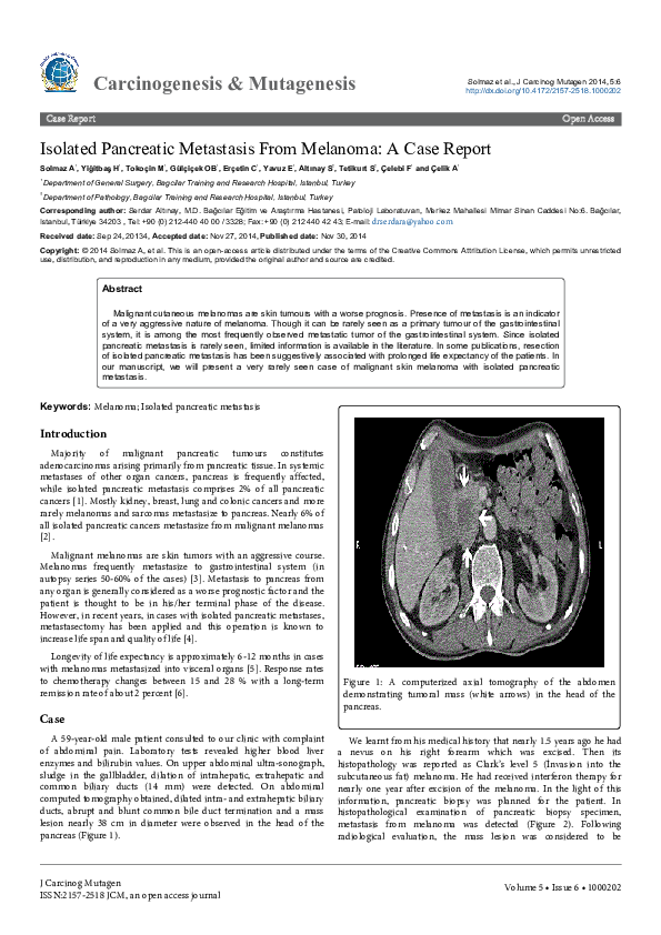 (PDF) Isolated Pancreatic Metastasis From Melanoma A Case Report Ali