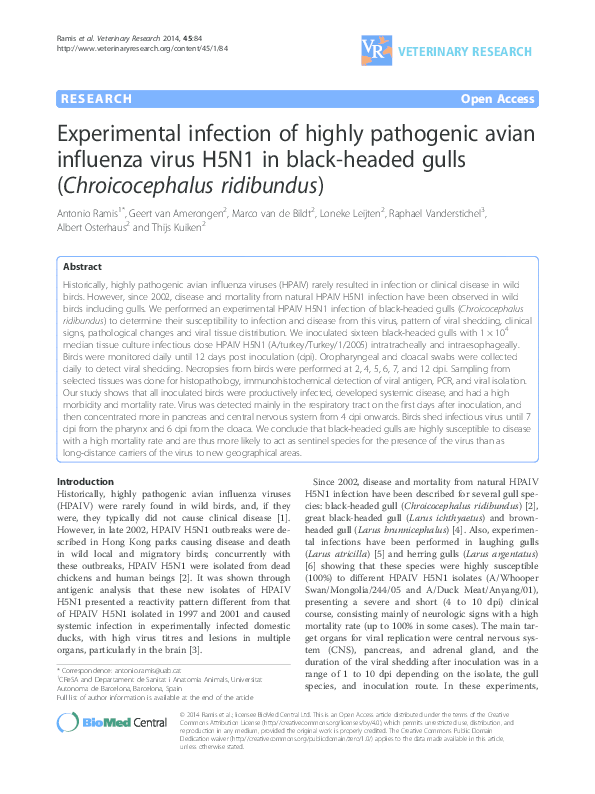 (PDF) Experimental infection of highly pathogenic avian influenza virus ...