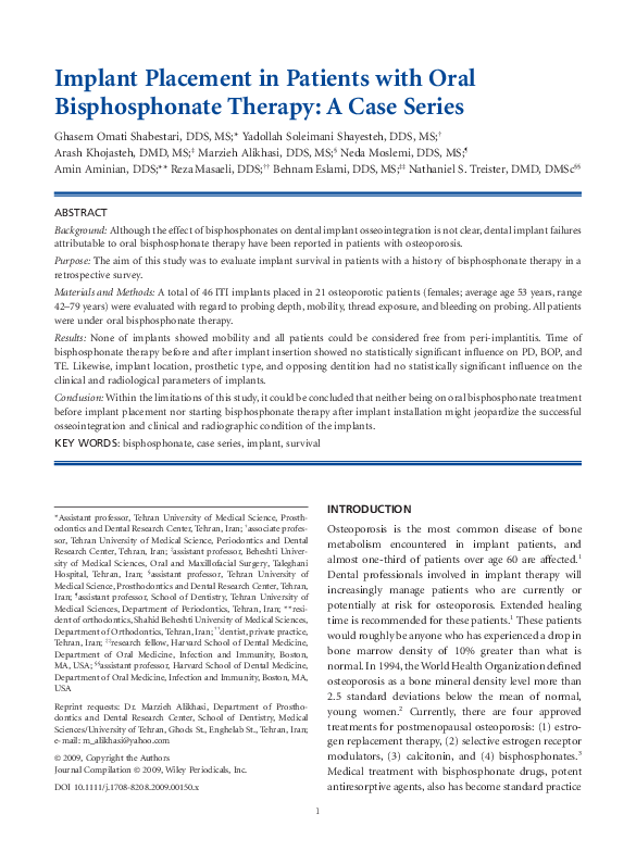 (PDF) Implant Placement in Patients with Oral Bisphosphonate Therapy: A ...