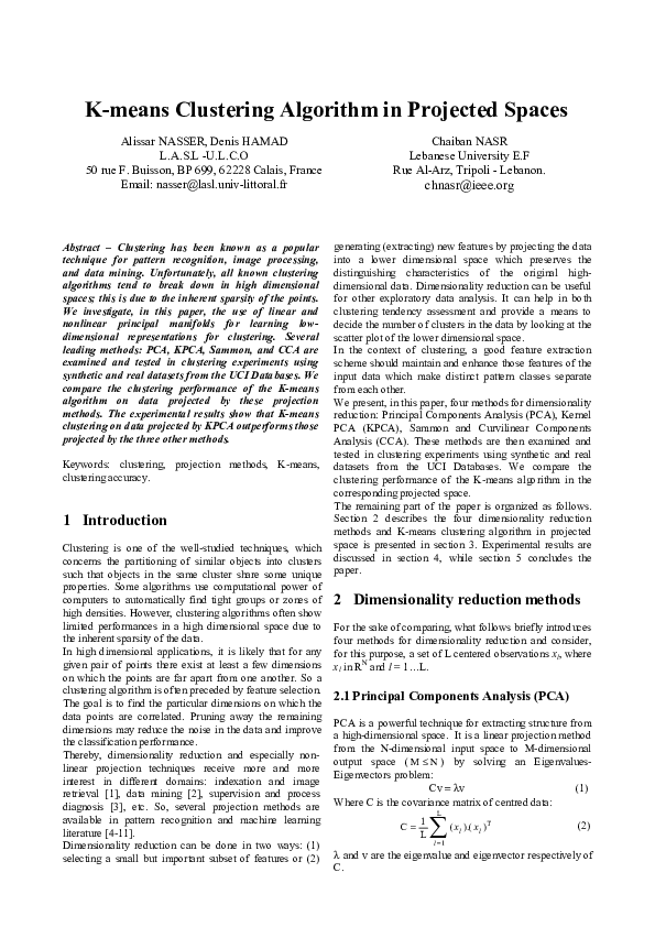 K-means Clustering Algorithm in Projected Spaces