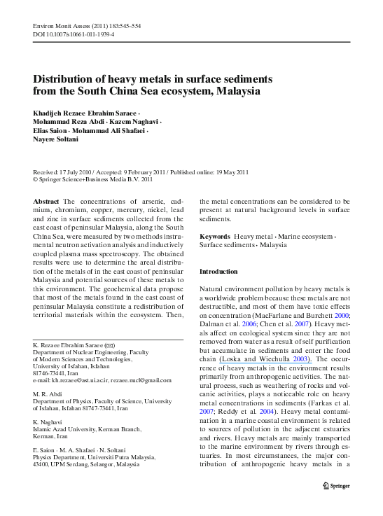 (PDF) Distribution of heavy metals in surface sediments from the South ...