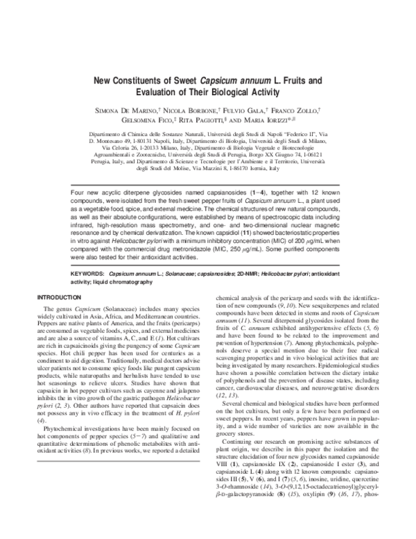 (PDF) New Constituents of Sweet Capsicum annuum L. Fruits and ...
