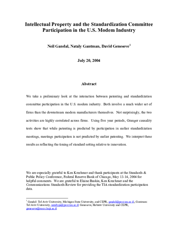 (PDF) Intellectual Property and Standardization Committee Participation ...