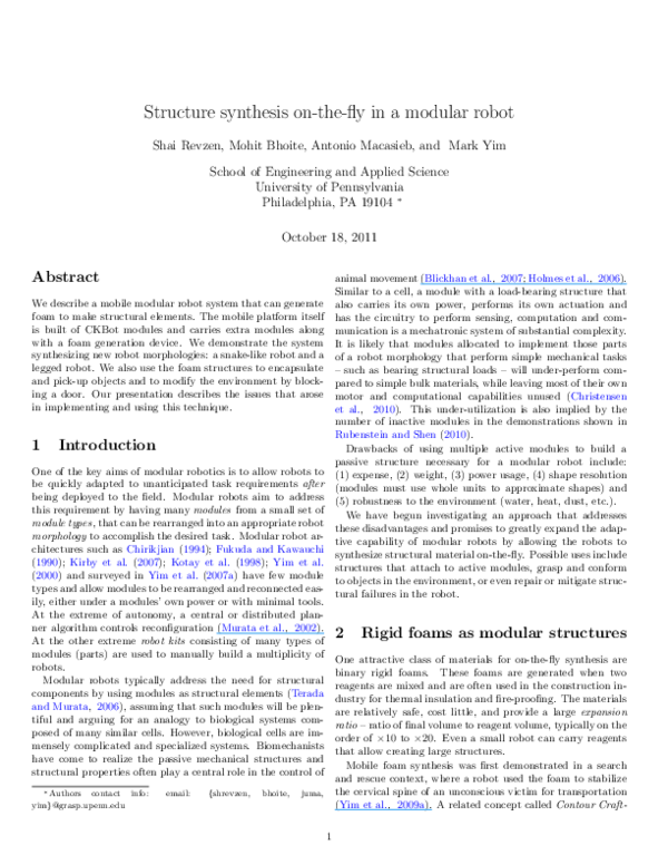 (PDF) Structure synthesis on-the-fly in a modular robot