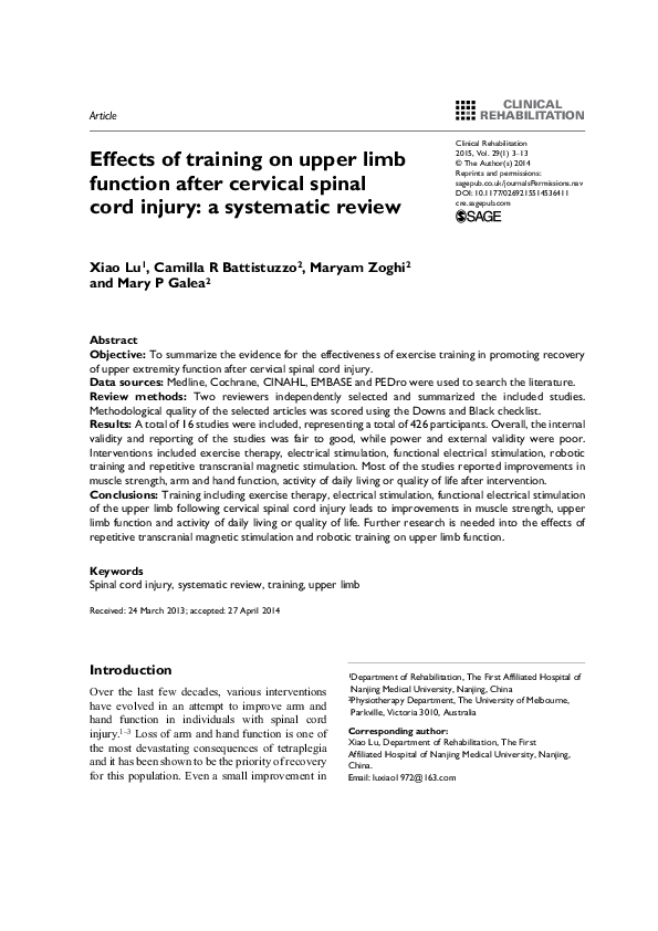 (PDF) Effects of training on upper limb function after cervical spinal ...